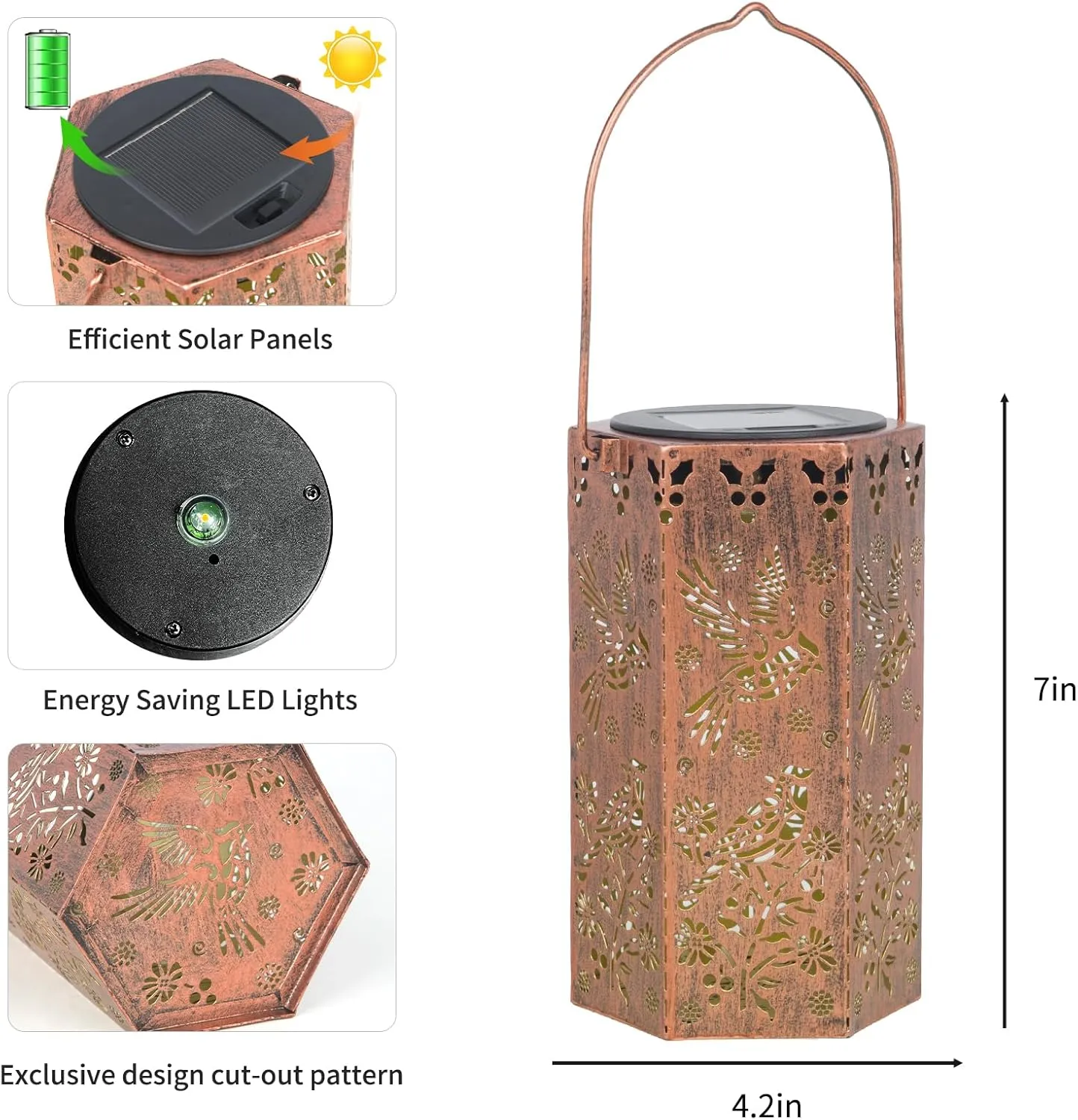 Solar Cardinal Lanterns Outdoor Hanging Lights, Fathers Day Gifts for Dad Mom Men Women, Hollowed-Out Metal Decor Lantern, Waterproof LED Decorative Garden Light
