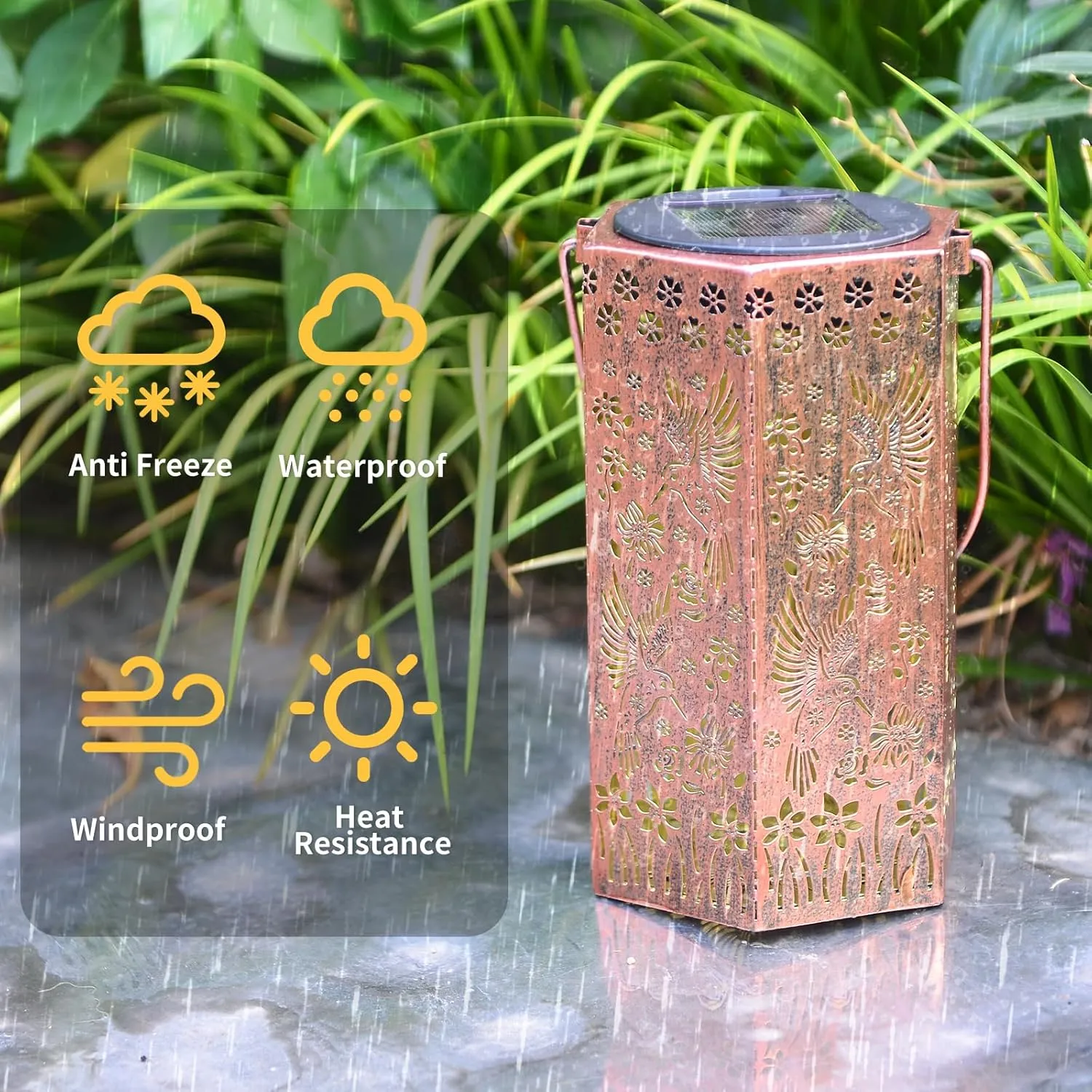 Solar Cardinal Lanterns Outdoor Hanging Lights, Fathers Day Gifts for Dad Mom Men Women, Hollowed-Out Metal Decor Lantern, Waterproof LED Decorative Garden Light