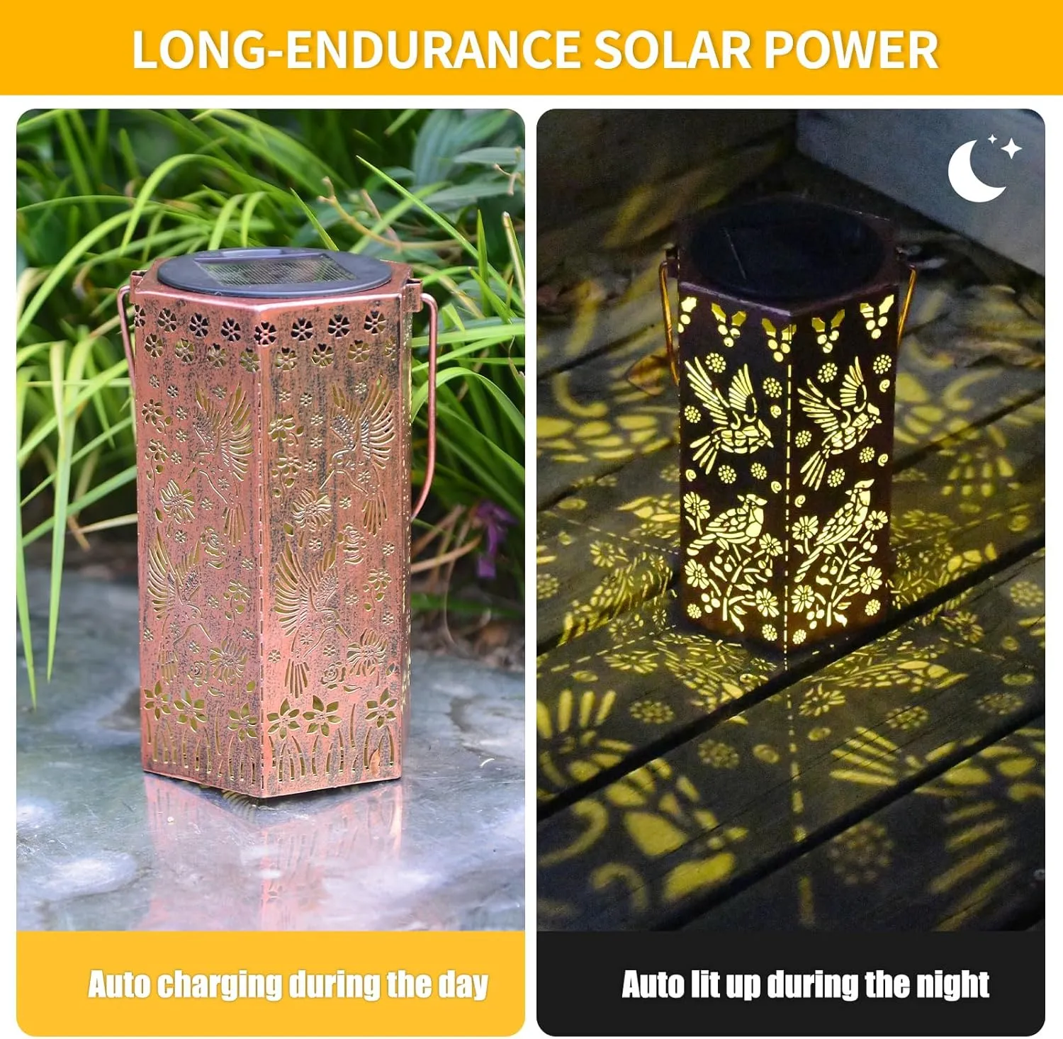 Solar Cardinal Lanterns Outdoor Hanging Lights, Fathers Day Gifts for Dad Mom Men Women, Hollowed-Out Metal Decor Lantern, Waterproof LED Decorative Garden Light