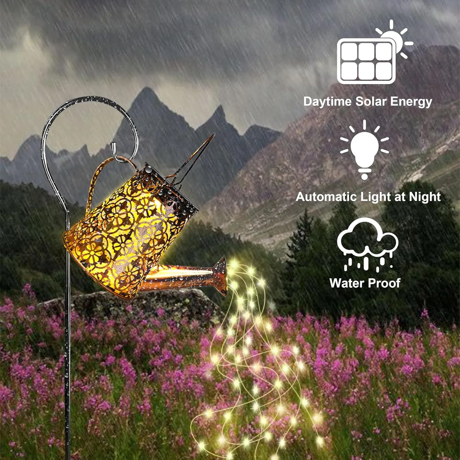 Solar Garden Watering Can Lights with Cascading Lights, Outdoor Hanging Lanterns for Garden Decor,Fairy Gardening Gifts for Mom Grandma Women, Perfect for Patio Yard Pathway