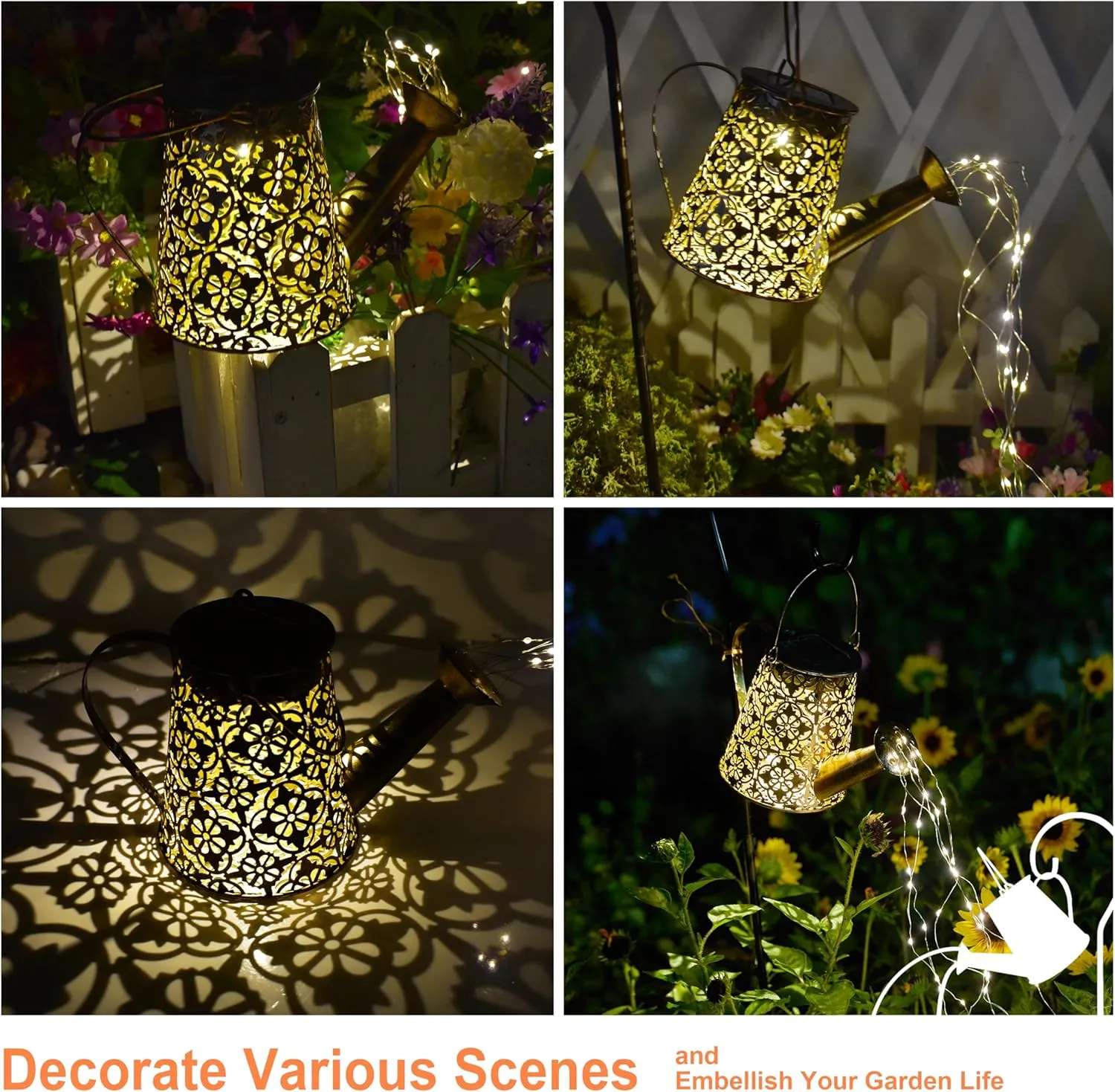 Solar Garden Watering Can Lights with Cascading Lights, Outdoor Hanging Lanterns for Garden Decor,Fairy Gardening Gifts for Mom Grandma Women, Perfect for Patio Yard Pathway