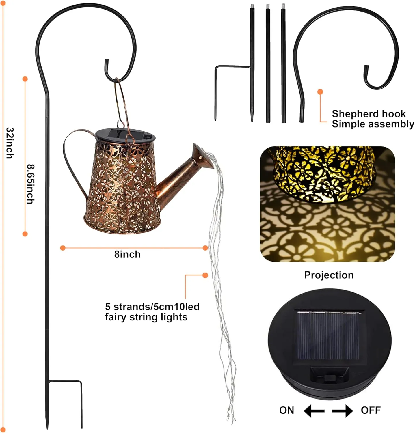 Solar Garden Watering Can Lights with Cascading Lights, Outdoor Hanging Lanterns for Garden Decor,Fairy Gardening Gifts for Mom Grandma Women, Perfect for Patio Yard Pathway