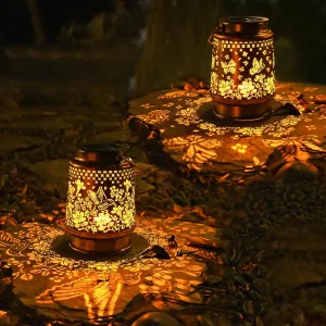 Solar Lanterns Outdoor Waterproof, 2 Pack Hummingbird & Butterfly Metal Hanging Solar Lantern, Gardening Gifts for Women Mom Grandma, Outdoor Lanterns for Yard Patio Pathway