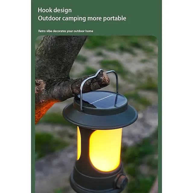 Solar LED Camping Lantern, LED Retro Rechargeable Hangable Outdoor Tent Light for Outdoor Camping
