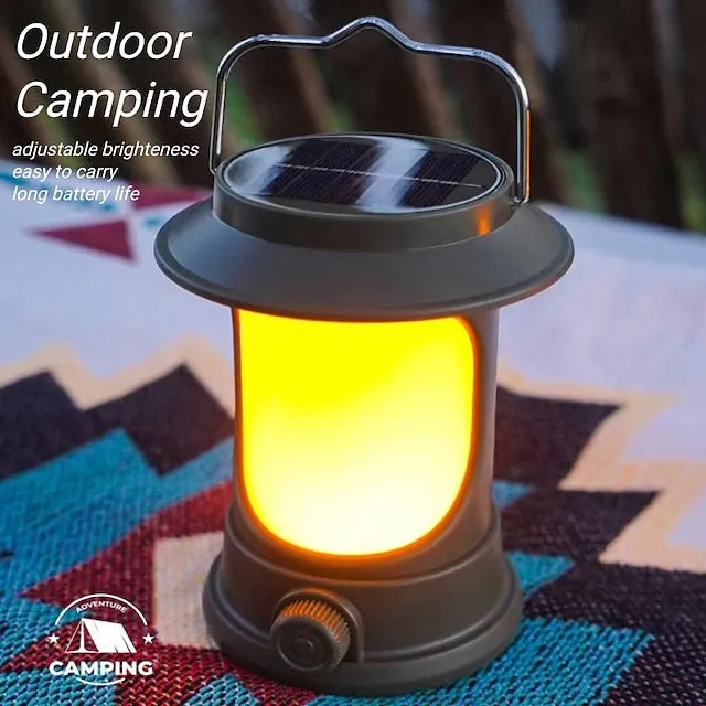 Solar LED Camping Lantern, LED Retro Rechargeable Hangable Outdoor Tent Light for Outdoor Camping
