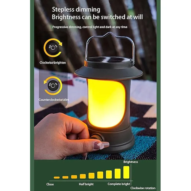 Solar LED Camping Lantern, LED Retro Rechargeable Hangable Outdoor Tent Light for Outdoor Camping