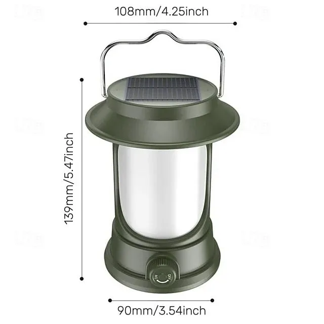 Solar LED Camping Lantern, LED Retro Rechargeable Hangable Outdoor Tent Light for Outdoor Camping