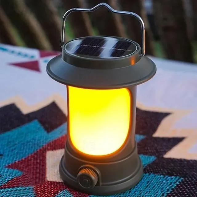 Solar LED Camping Lantern, LED Retro Rechargeable Hangable Outdoor Tent Light for Outdoor Camping