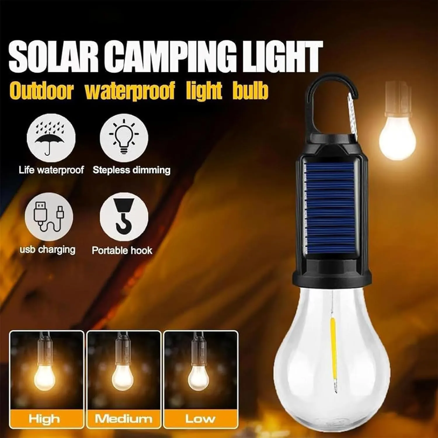 Solar Rechargeable Hooked Camping Light, Solar Camping Lantern, USB Rechargeable, with Clip Hook, Waterproof, for Hiking, Party, Camping (Blue Sphere 5)