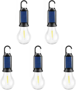 Solar Rechargeable Hooked Camping Light, Solar Camping Lantern, USB Rechargeable, with Clip Hook, Waterproof, for Hiking, Party, Camping (Blue Sphere 5)