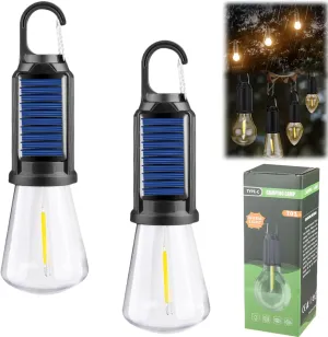 Solar Rechargeable Hooked Camping Light, Solar Tent Lights USB Rechargeable Led Camping Lantern, Waterproof Vintage Outdoor Tent Ambient Light for Camping, Patio (2, Flat Bottom Style)