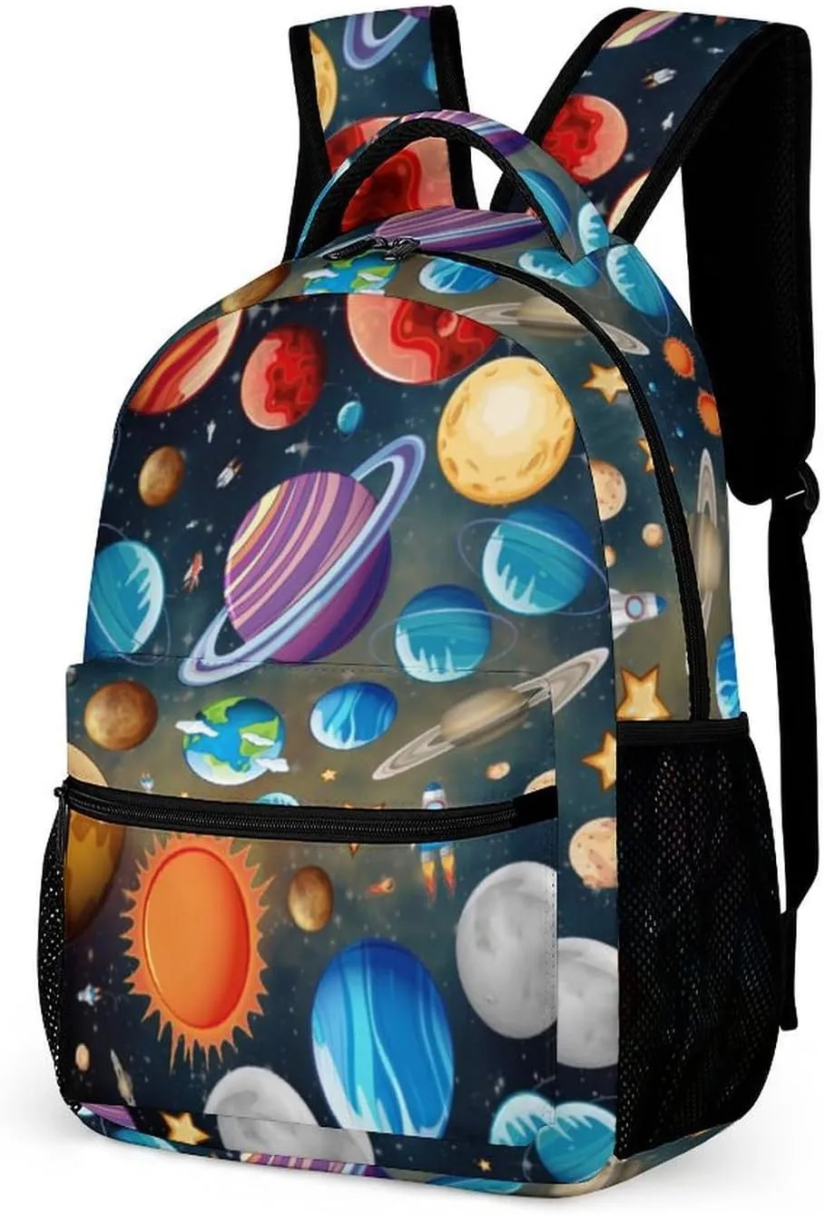 Solar System School Backpack for Kids Girls Boys, 16 Inch Cute Planet Themed Bookbag, Personalized School Backpack for Students Children, Lightweight, Large Capacity