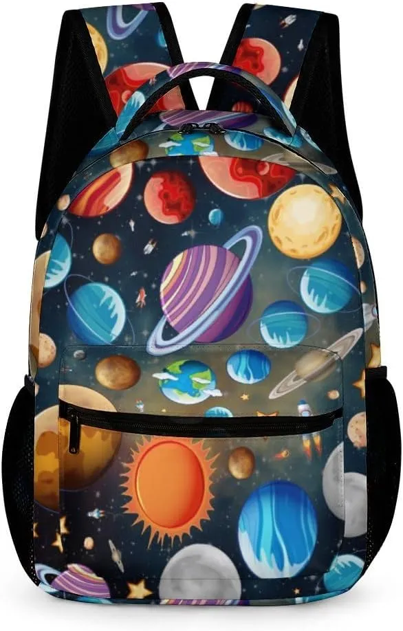 Solar System School Backpack for Kids Girls Boys, 16 Inch Cute Planet Themed Bookbag, Personalized School Backpack for Students Children, Lightweight, Large Capacity