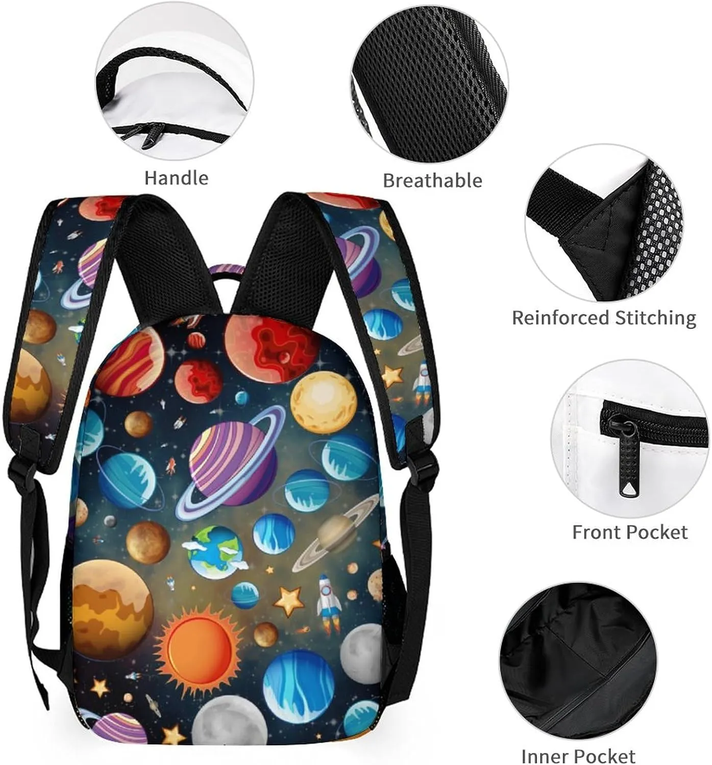 Solar System School Backpack for Kids Girls Boys, 16 Inch Cute Planet Themed Bookbag, Personalized School Backpack for Students Children, Lightweight, Large Capacity
