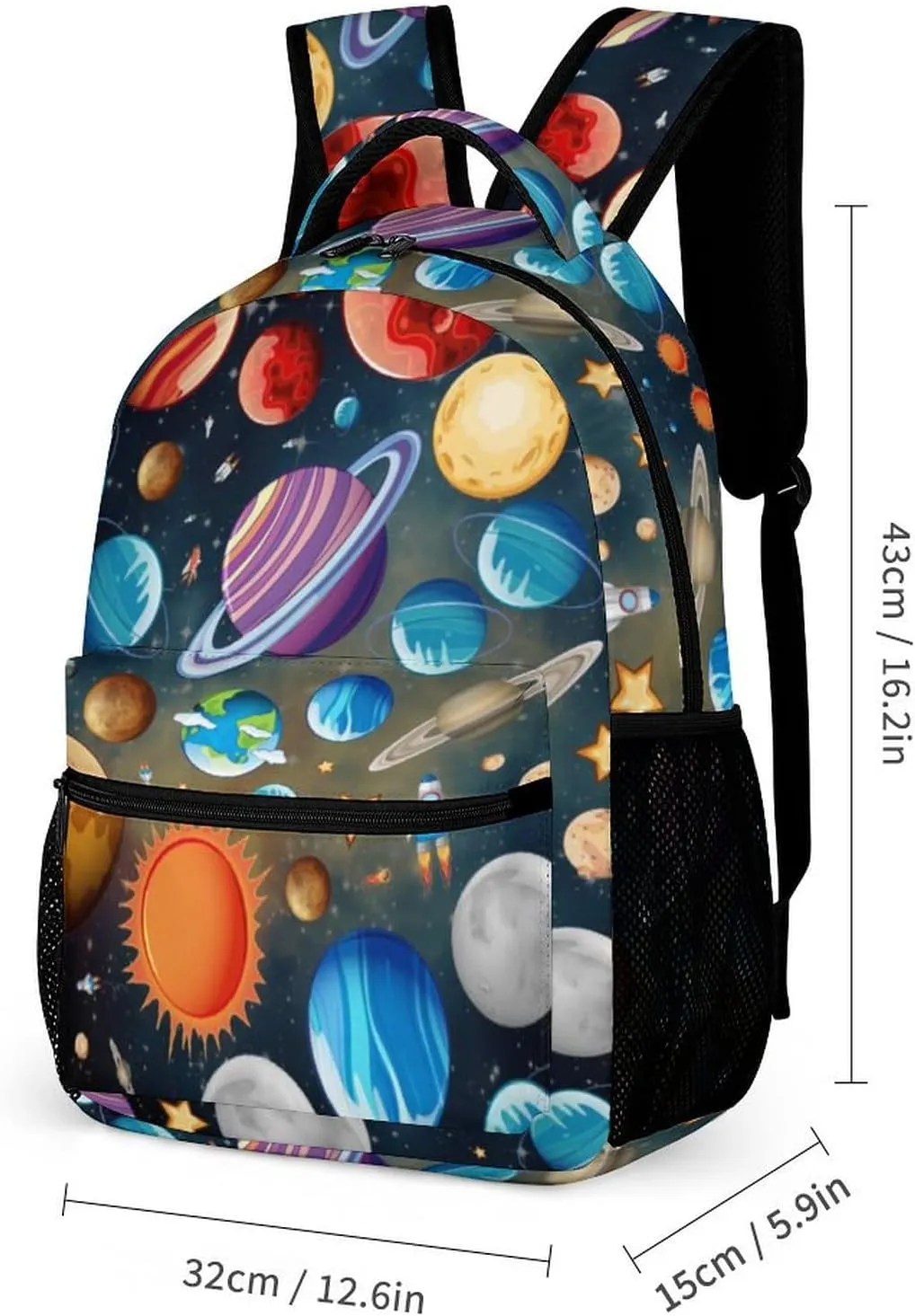 Solar System School Backpack for Kids Girls Boys, 16 Inch Cute Planet Themed Bookbag, Personalized School Backpack for Students Children, Lightweight, Large Capacity