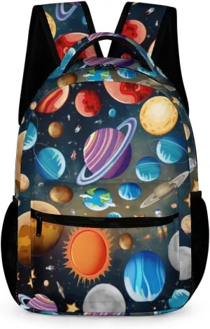 Solar System School Backpack for Kids Girls Boys, 16 Inch Cute Planet Themed Bookbag, Personalized School Backpack for Students Children, Lightweight, Large Capacity