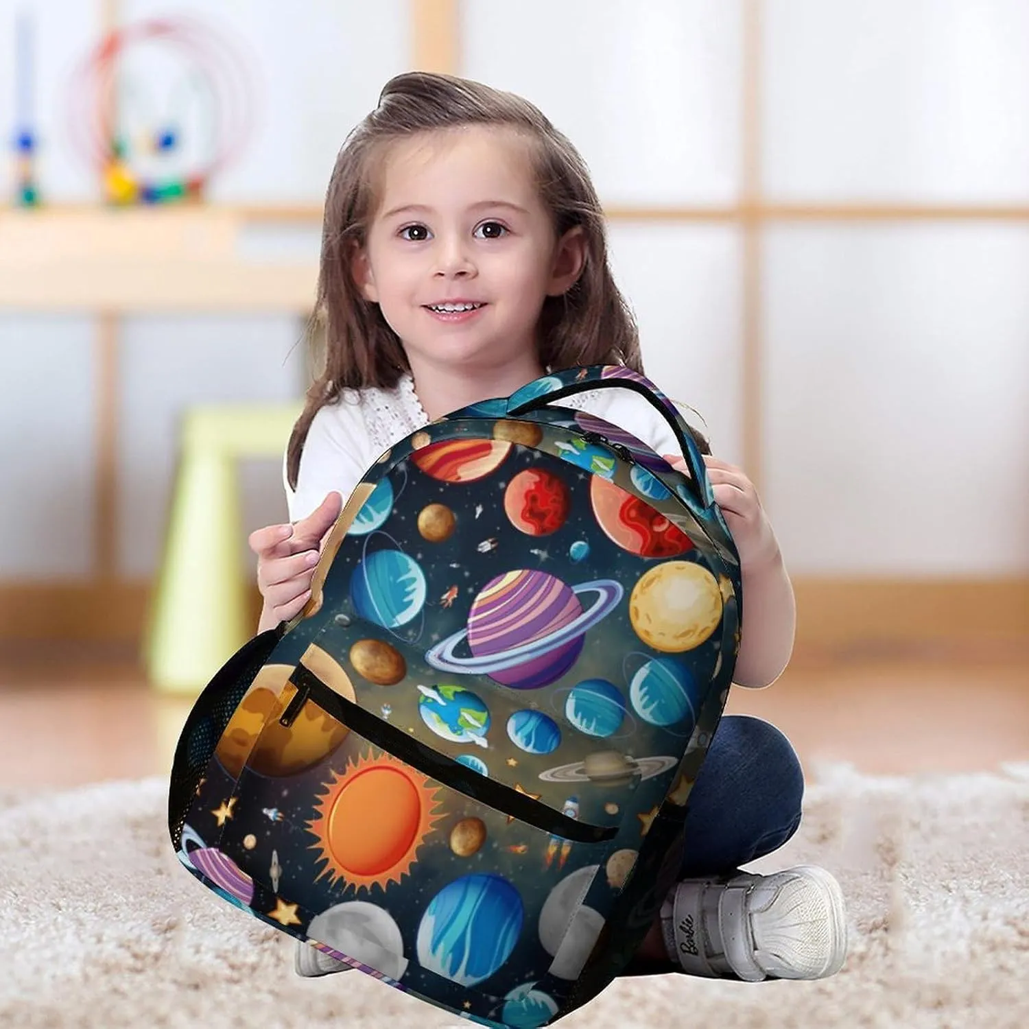 Solar System School Backpack for Kids Girls Boys, 16 Inch Cute Planet Themed Bookbag, Personalized School Backpack for Students Children, Lightweight, Large Capacity