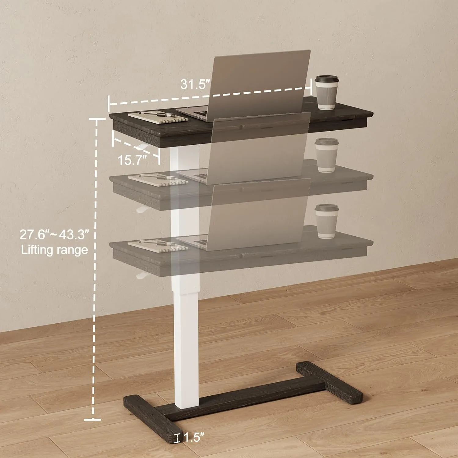 Solid Wood Overbed Bedside Table with Wheels,Tilt Top Hospital Bed Table Adjustable Over The Bed,Rolling Bed Desk for Hospital and Home Use (Black)