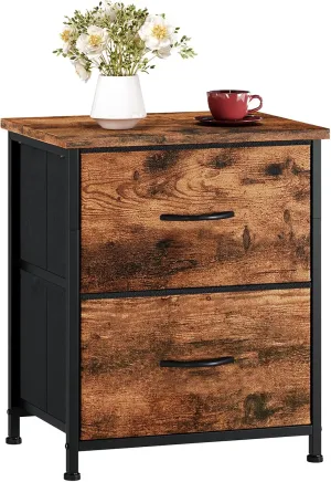 Somdot Nightstand, Small Dresser for Bedroom with 2 Drawers, Bedside Table Night Stand End Table with Fabric Bins for Bedroom Kids Closet Dorm Guest Room, Wood Grain Print