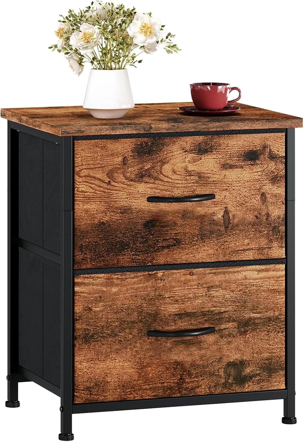 Somdot Nightstand, Small Dresser for Bedroom with 2 Drawers, Bedside Table Night Stand End Table with Fabric Bins for Bedroom Kids Closet Dorm Guest Room, Wood Grain Print