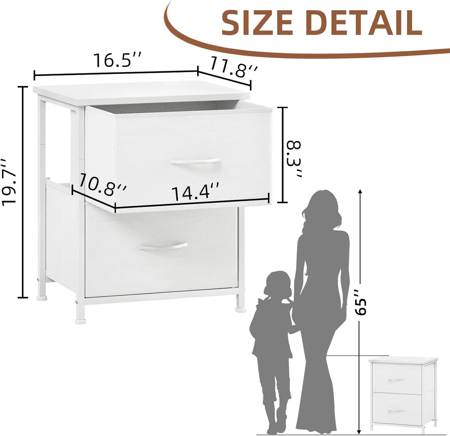 Somdot White Nightstand, Small Dresser for Bedroom with 2 Drawers, Bedside Table Night Stand End Table with Fabric Bins for Bedroom Kids Closet Dorm Guest Room, White Leather