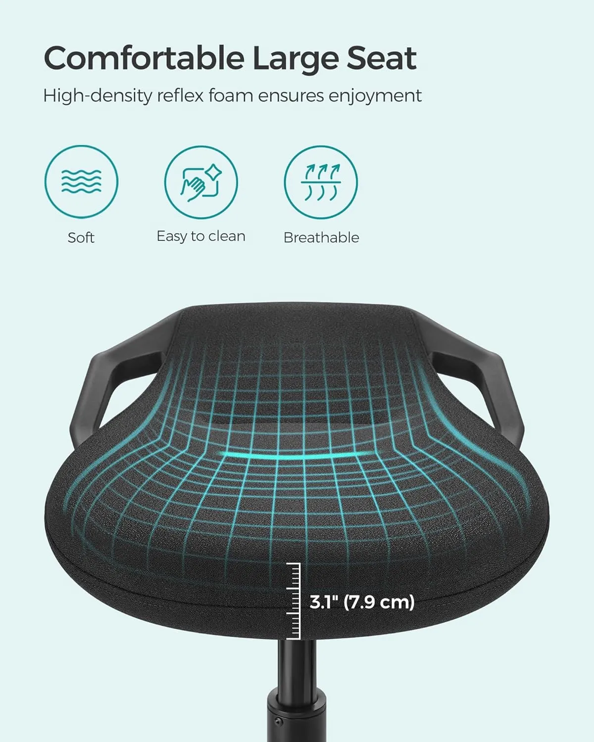 SONGMICS Standing Desk Chair, Adjustable Ergonomic Wobble Stool, 23.6-33.3 Inches Drafting Chair, Swivel Sitting Balance Stool, Fabric Upholstery, Anti-Slip Bottom Pad, Ink Black UOSC02BK