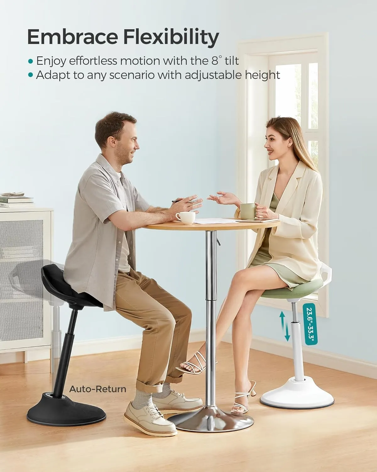 SONGMICS Standing Desk Chair, Adjustable Ergonomic Wobble Stool, 23.6-33.3 Inches Drafting Chair, Swivel Sitting Balance Stool, Fabric Upholstery, Anti-Slip Bottom Pad, Ink Black UOSC02BK