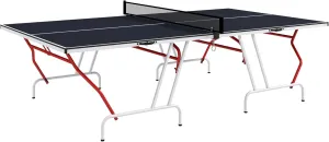 Soozier Full Size Ping Pong Table, Folds into Quarters, Portable Table Tennis Table with Net, Paddles, Balls, MDF, Charcoal Gray