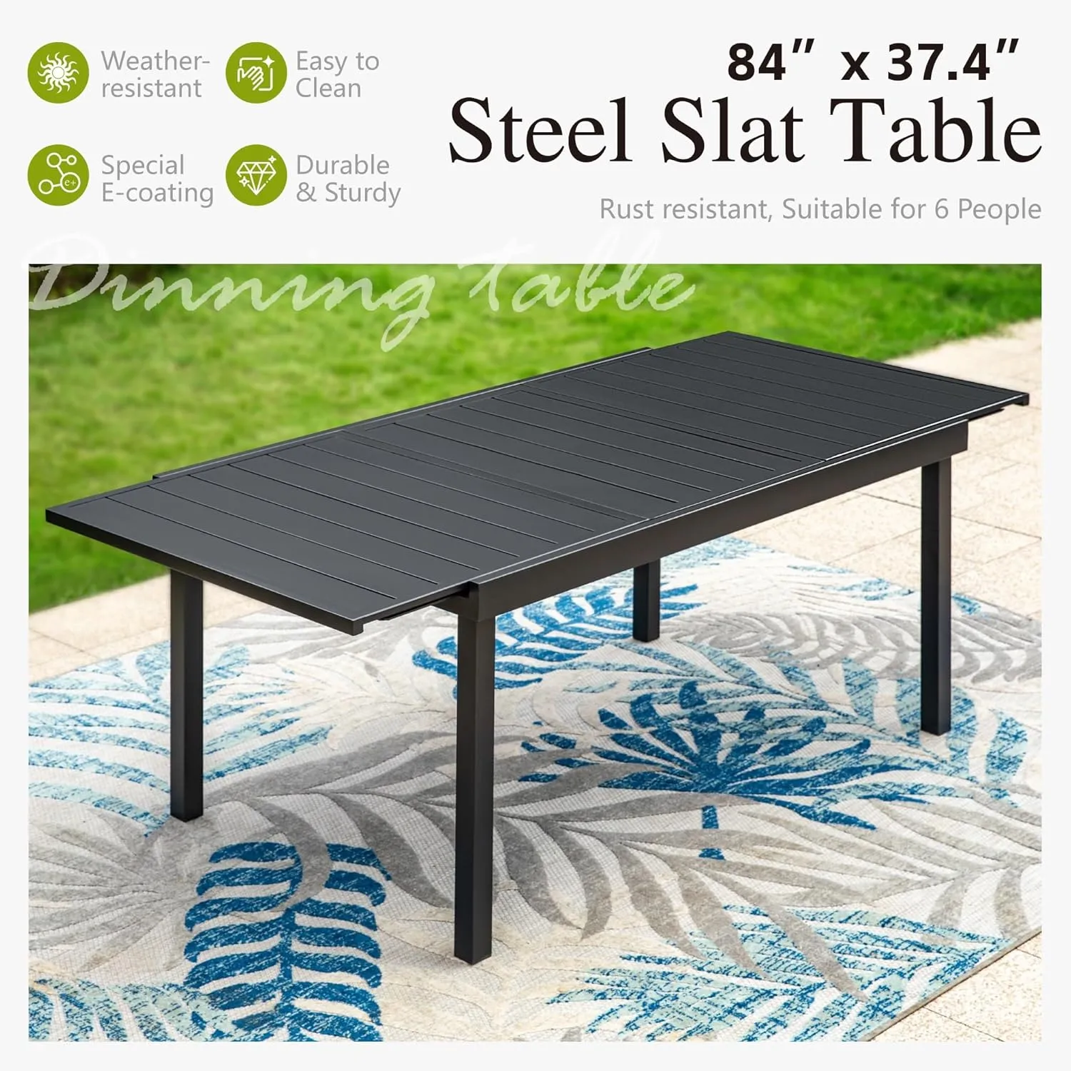 Sophia & William Black Expandable Patio Dining Tables Metal Outdoor Table for 6-8 Person Lawn Garden Bistro Rectangular Table