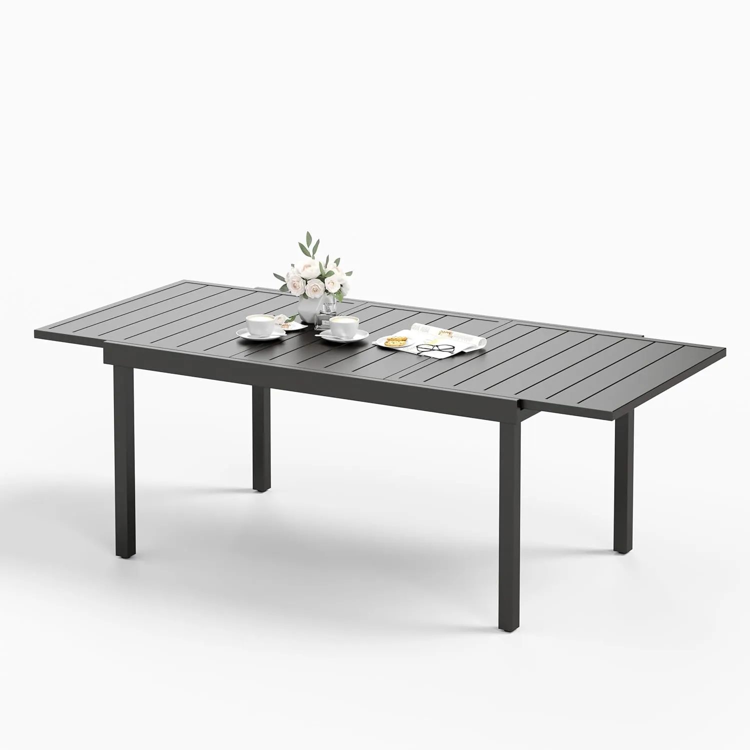 Sophia & William Black Expandable Patio Dining Tables Metal Outdoor Table for 6-8 Person Lawn Garden Bistro Rectangular Table