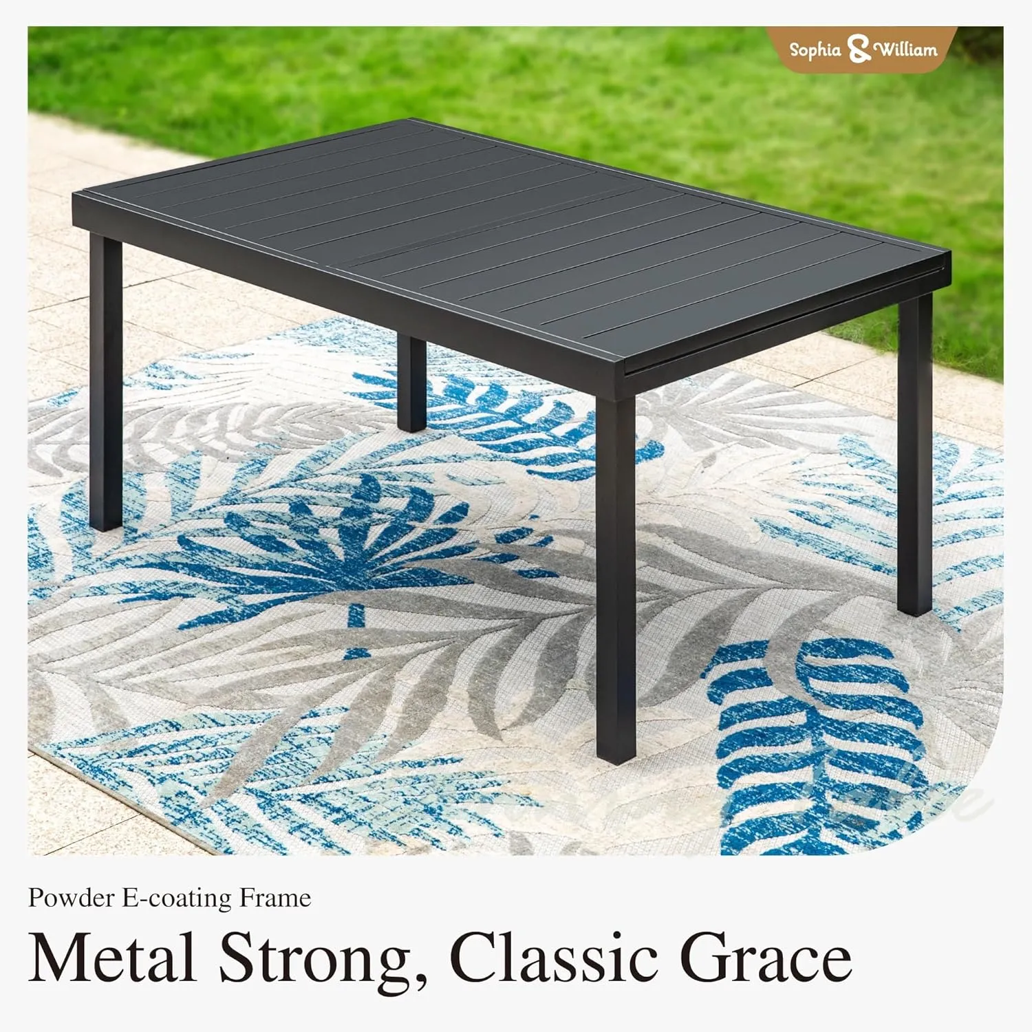 Sophia & William Black Expandable Patio Dining Tables Metal Outdoor Table for 6-8 Person Lawn Garden Bistro Rectangular Table