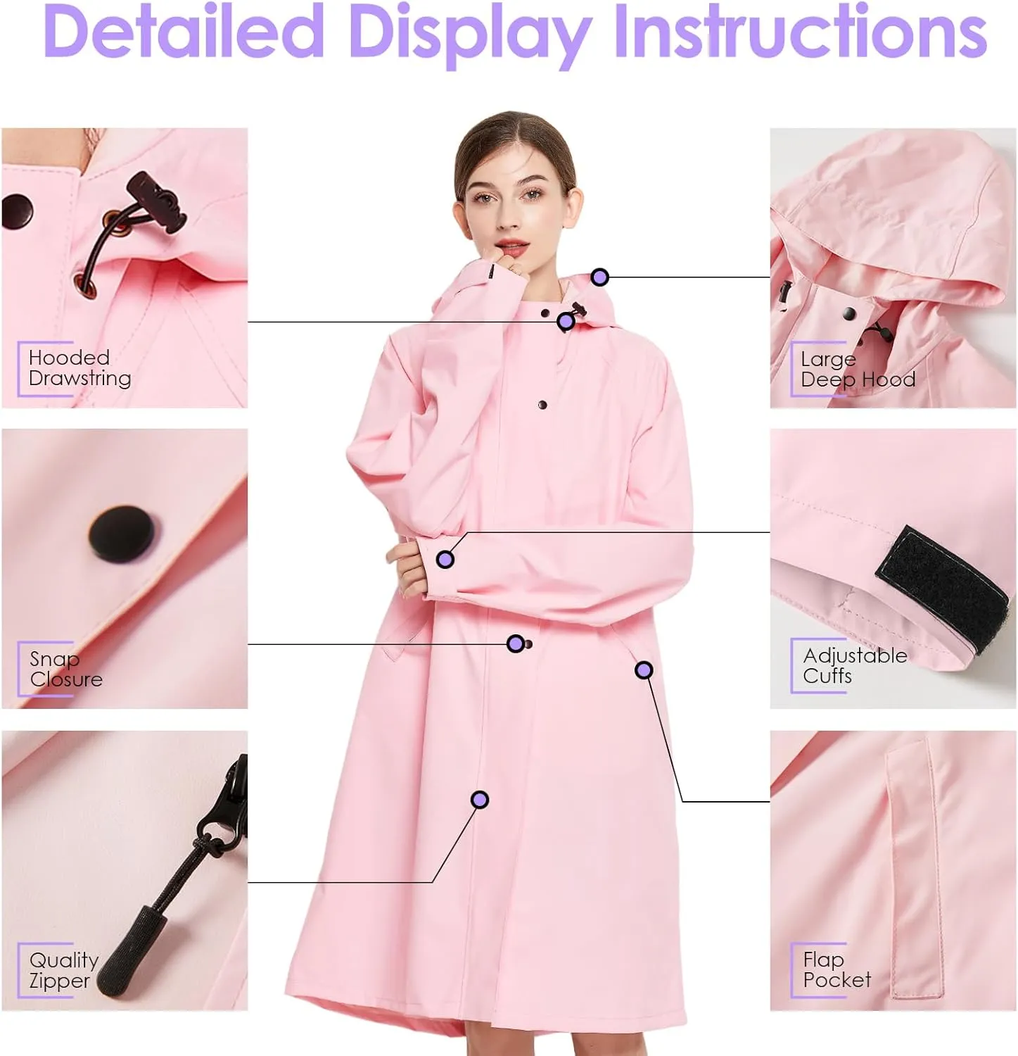 SOPPY Raincoat for Women Ladies Lightweight Long Waterproof Coat Rain Jackets
