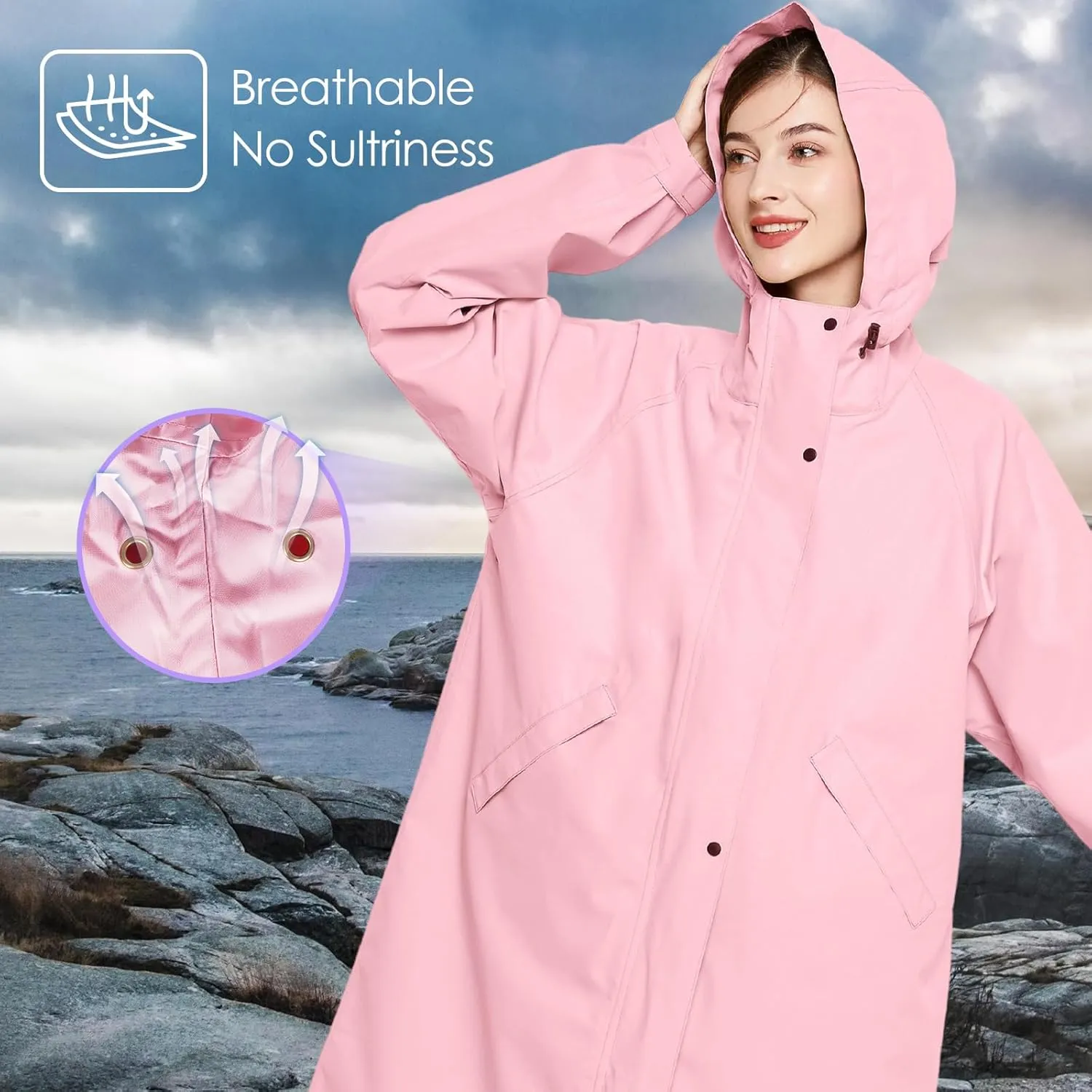 SOPPY Raincoat for Women Ladies Lightweight Long Waterproof Coat Rain Jackets