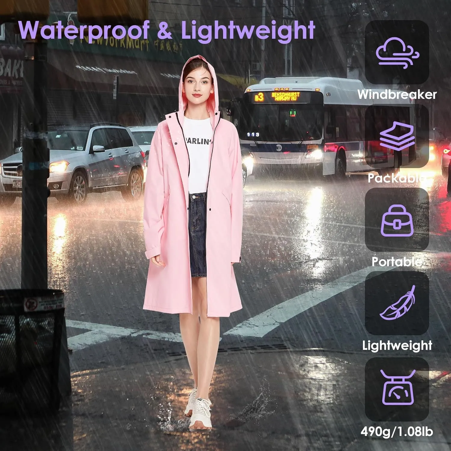 SOPPY Raincoat for Women Ladies Lightweight Long Waterproof Coat Rain Jackets