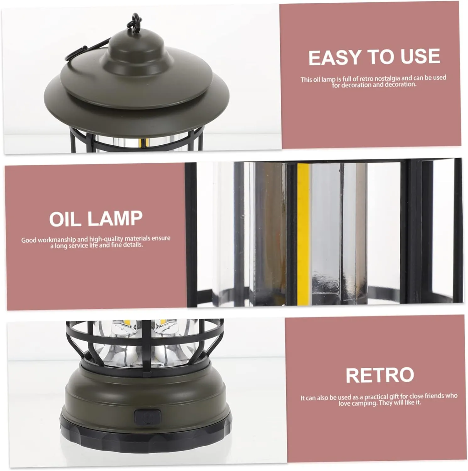 Sosoport Hanging Led Camping Lantern Retro Outdoor Light for Tents and Emergencies Portable and Lightweight Cozy Atmosphere for Campers Easy to Use No Battery Required