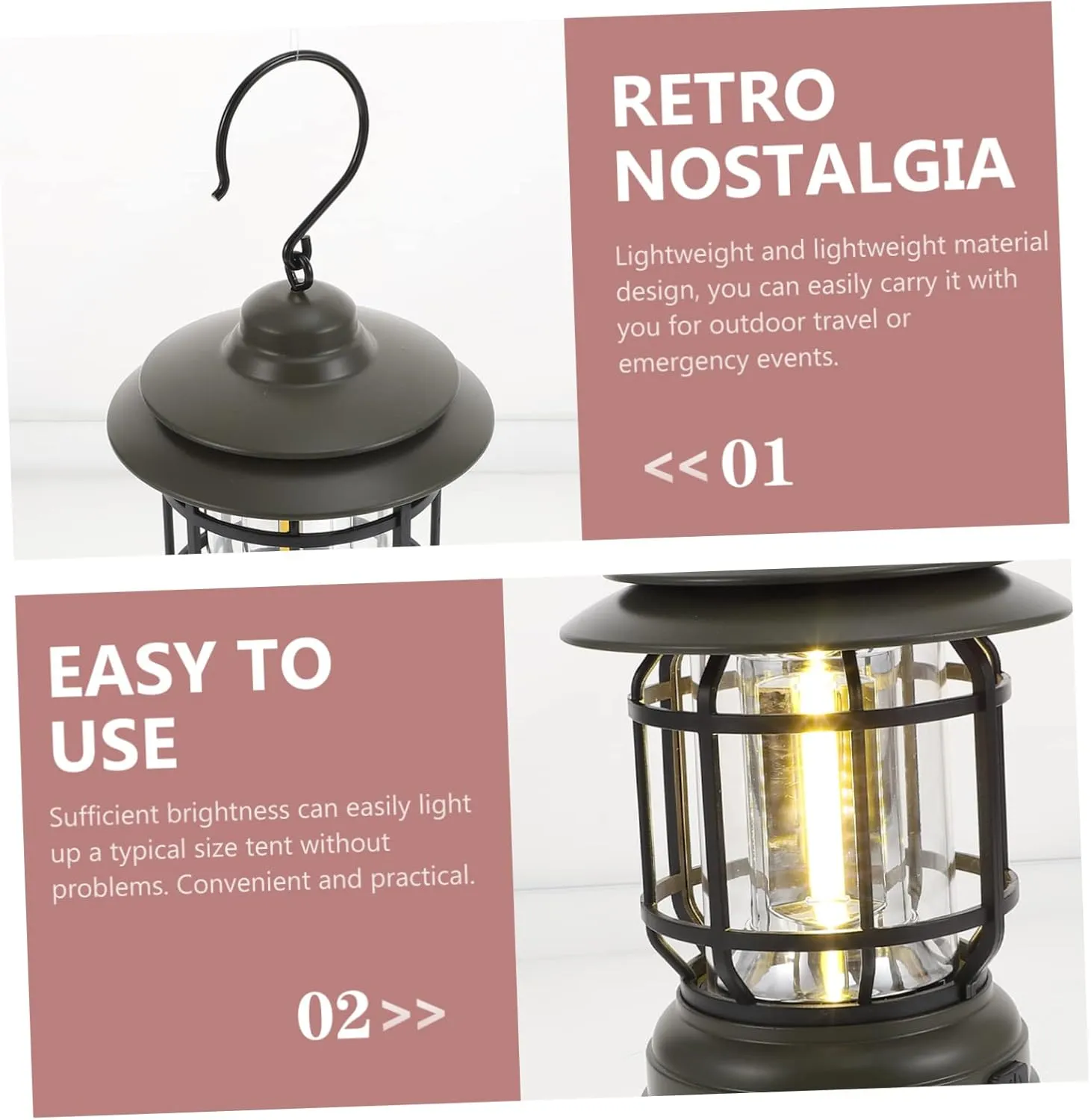 Sosoport Hanging Led Camping Lantern Retro Outdoor Light for Tents and Emergencies Portable and Lightweight Cozy Atmosphere for Campers Easy to Use No Battery Required