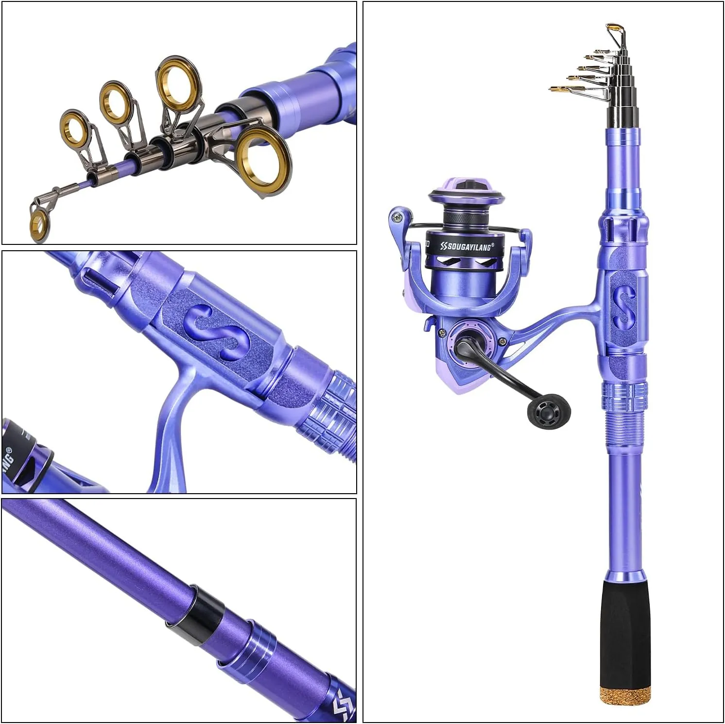 Sougayilang Fishing Rod and Reel Combos Carbon Fiber Telescopic Fishing Pole with Smooth Reel Combo Saltwater Freshwater Kit