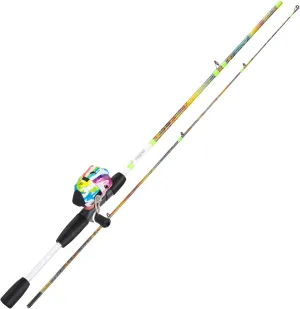 Sougayilang Spincast Reel Fishing Rod Combos,5'6" 2-Piece Fiberglass Rods with EVA Handle, Quickset Anti-Reverse Fishing Reels(1Pack/2Pack)