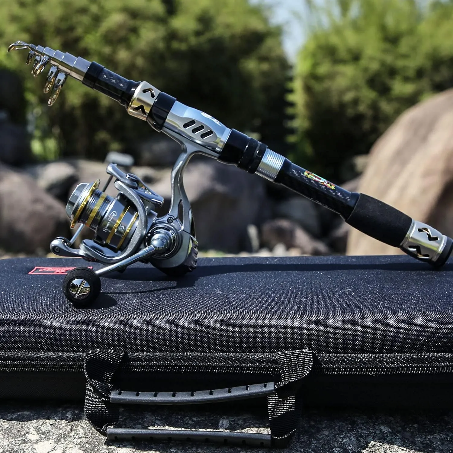 Sougayilang Telescopic Fishing Pole with Spinning Reel Portable Fishing Rod Reel Combos