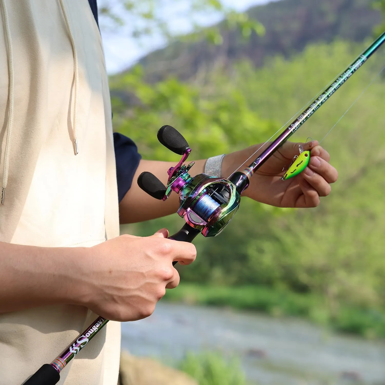 Sougayilang Two Sections Fishing Pole,6.9Ft Colorful Rod Guide Rings Light Weight for Bass,Catfish and Other Small Fishes
