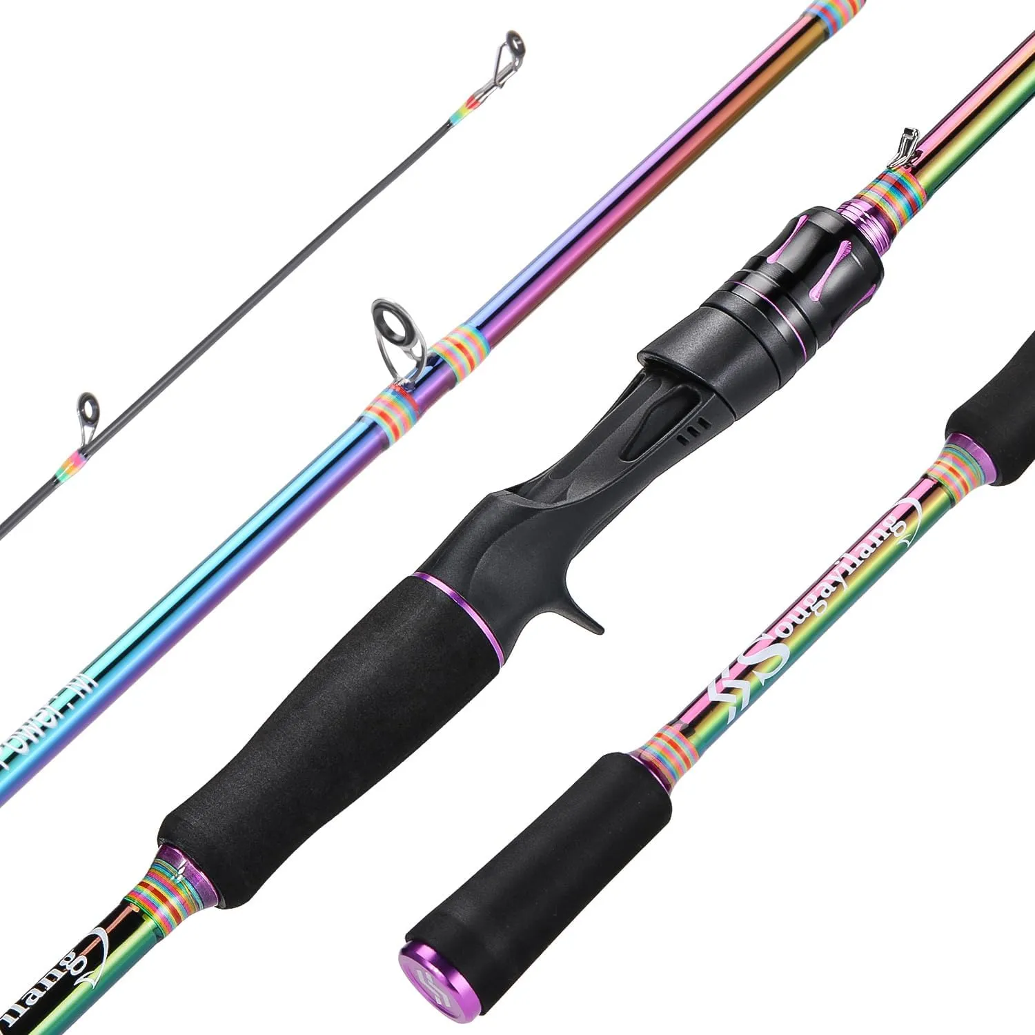 Sougayilang Two Sections Fishing Pole,6.9Ft Colorful Rod Guide Rings Light Weight for Bass,Catfish and Other Small Fishes