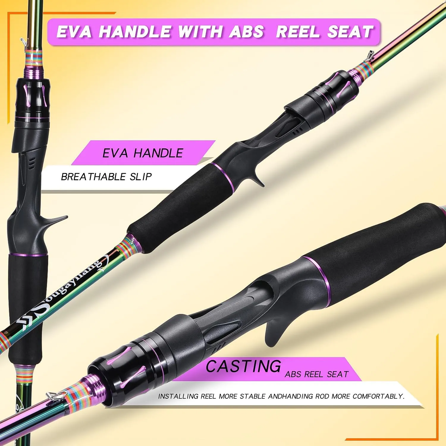 Sougayilang Two Sections Fishing Pole,6.9Ft Colorful Rod Guide Rings Light Weight for Bass,Catfish and Other Small Fishes