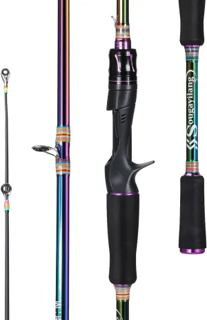 Sougayilang Two Sections Fishing Pole,6.9Ft Colorful Rod Guide Rings Light Weight for Bass,Catfish and Other Small Fishes