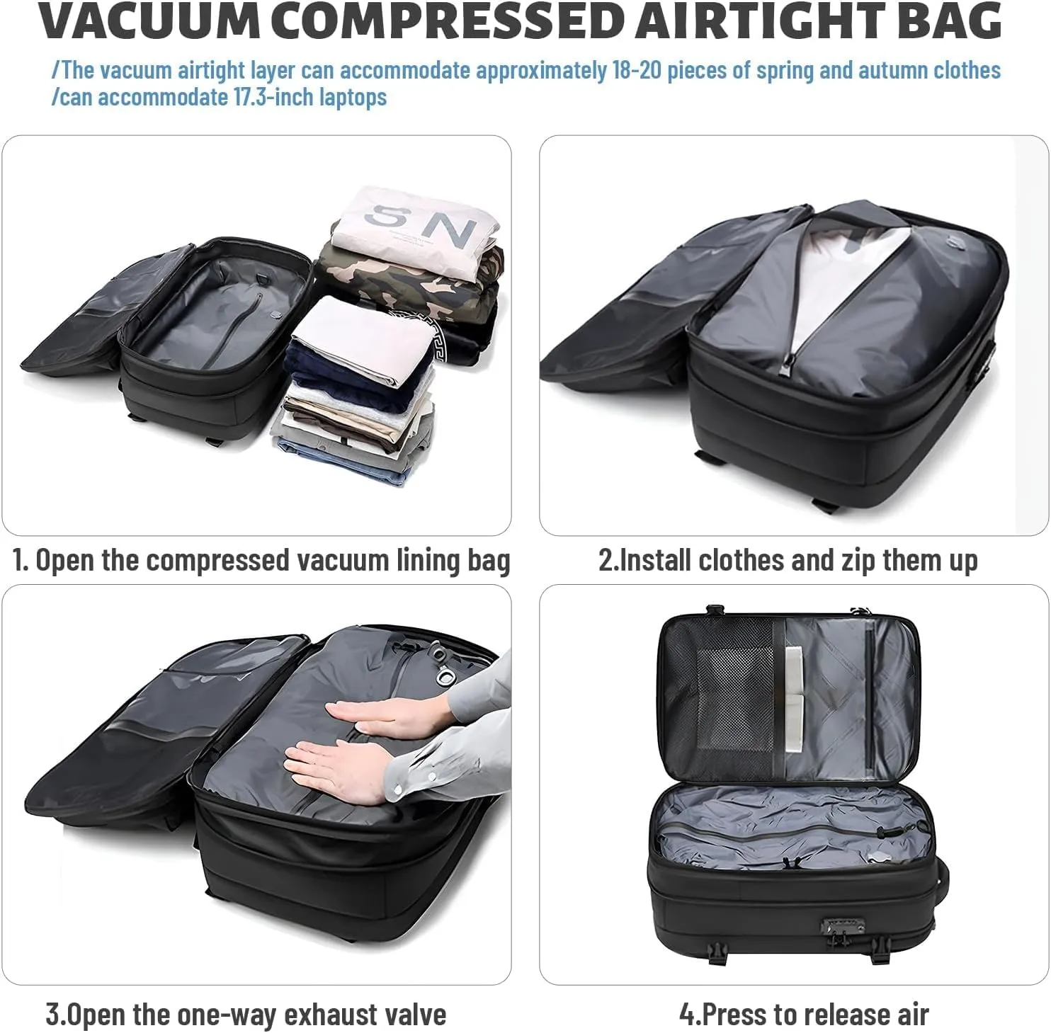 Spacevac Pro Backpack (60 L), Equipped with 1200 Mah Electric Air Pump, Space Vac Pro Large CapacityAnti-Theft Backpack (Green)