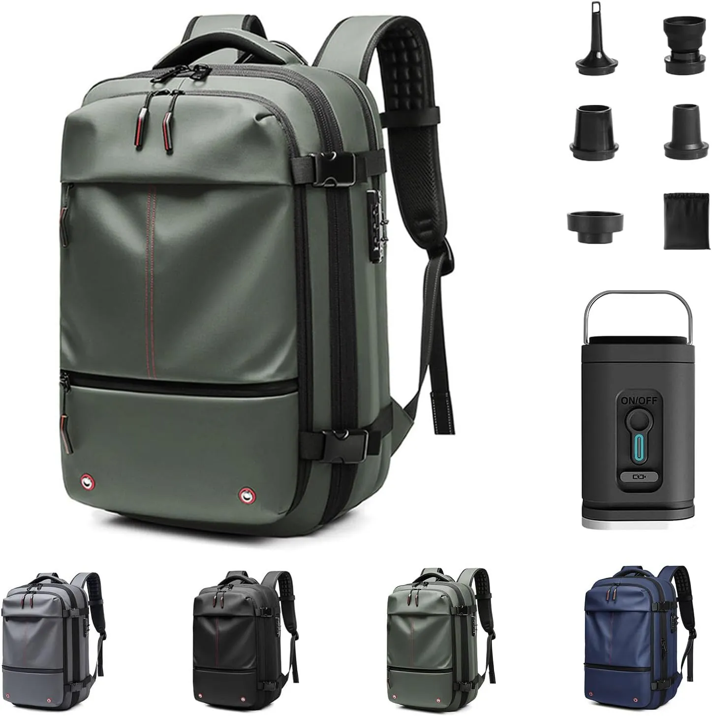 Spacevac Pro Backpack (60 L), Equipped with 1200 Mah Electric Air Pump, Space Vac Pro Large CapacityAnti-Theft Backpack (Green)