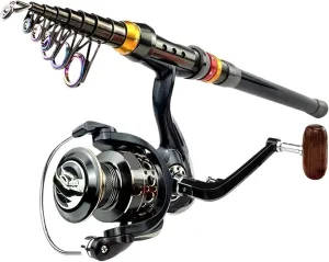 Spinning Fishing Rod and Reel Combo 1.8-3.6m Carbon Fiber Pattern Sea Pole and 5.2:1 Gear Ratio Metal Spool