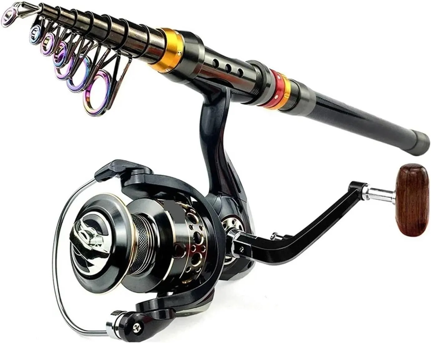 Spinning Fishing Rod and Reel Combo 1.8-3.6m Carbon Fiber Pattern Sea Pole and 5.2:1 Gear Ratio Metal Spool