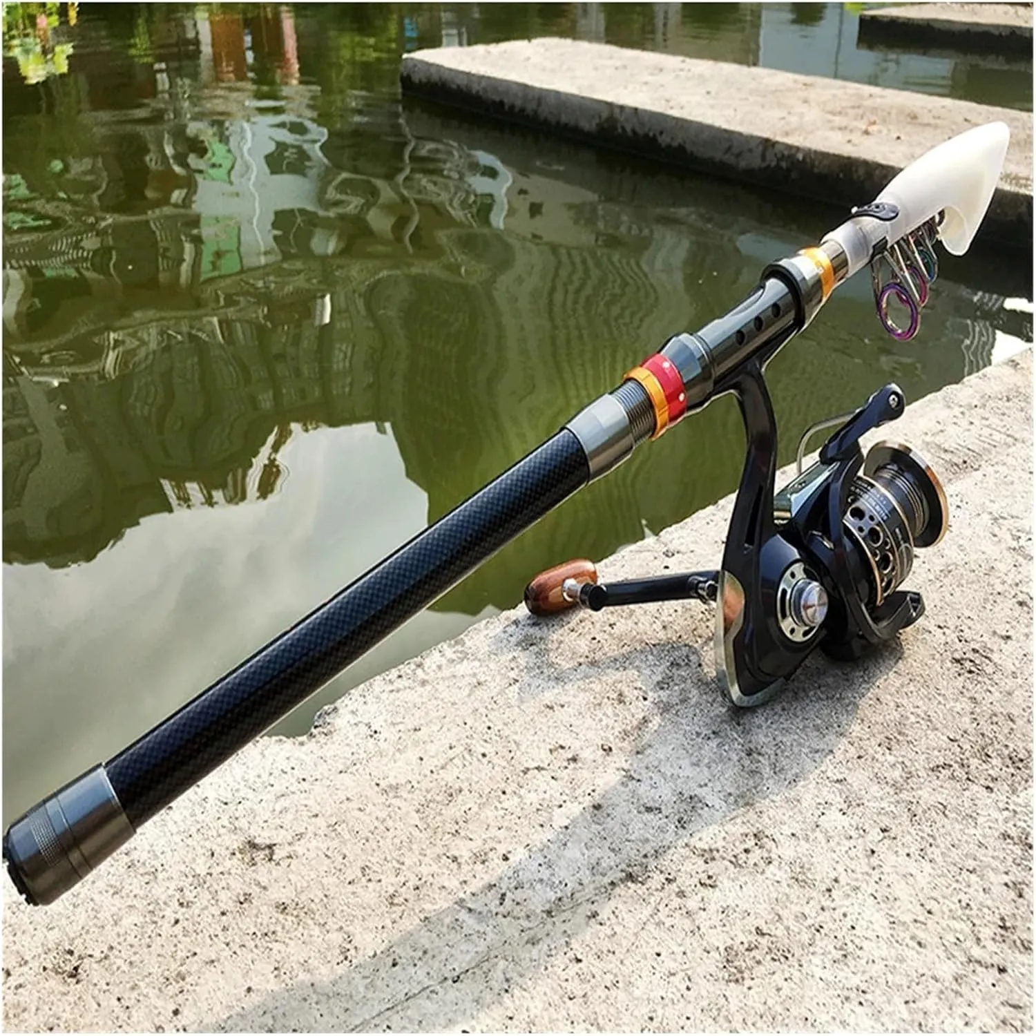 Spinning Fishing Rod and Reel Combo 1.8-3.6m Carbon Fiber Pattern Sea Pole and 5.2:1 Gear Ratio Metal Spool