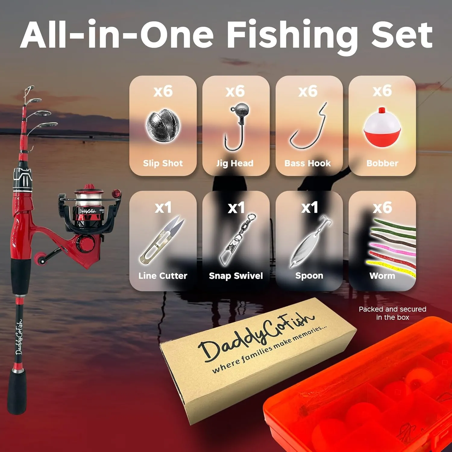 Spinning Fishing Rod and Reel Combo Set with Tackle Box | Kids Fishing Pole | Carbon Fiber Telescopic Fishing Rod Kit | Spinning Reel for Travel Saltwater Freshwater Fishing Gear Kit