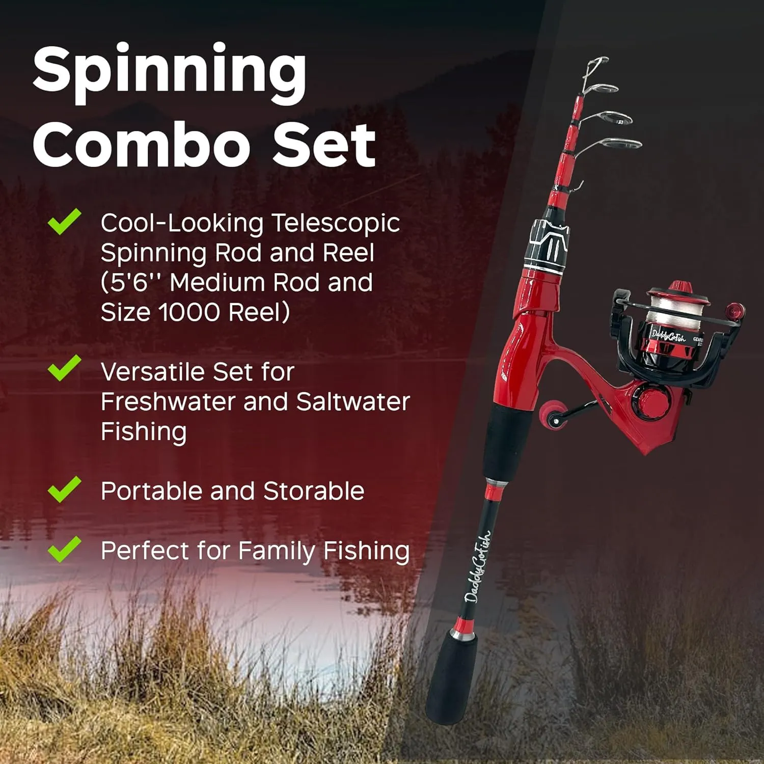 Spinning Fishing Rod and Reel Combo Set with Tackle Box | Kids Fishing Pole | Carbon Fiber Telescopic Fishing Rod Kit | Spinning Reel for Travel Saltwater Freshwater Fishing Gear Kit